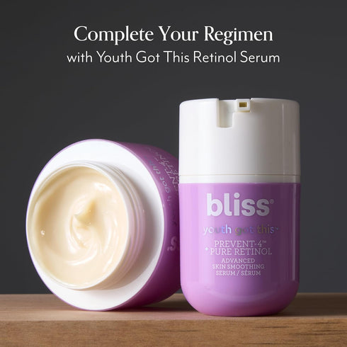 bliss Youth Got This and Pure Retinol Deep Hydration Moisturiser Visibly Diminishes Fine Lines Clean Fragrance-Free Cruelty-Free Paraben Free Vega...
