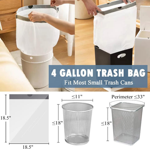 Small Trash Bags 4 Gallon - 57 Count Drawstring 4 Gallon Trash Bag, Pre-separated Small Garbage Bags Bathroom Trash Bags, Unscented White 4 Gal Sm...