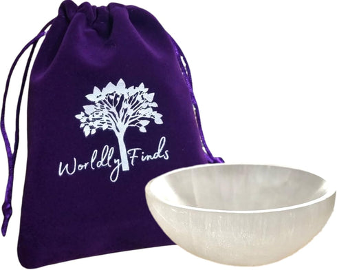 Worldly Finds Selenite Crystal Smudge Bowl, 7 Sizes, Hand-Carved, Moroccan Crystal Holder to Charge, Cleanse Crystals, Charging Selenite Bowl, Spi...