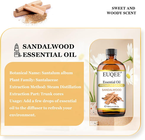 Sandalwood Essential Oil(4 oz/118 ml) Sandalwood Oil Oil with Glass Dropper, Great for Diffusers, Soap & Candle Making...
