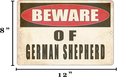Rogue River Tactical Beware of German Shepherd Dog Metal Tin Sign Yard Outdoor Warning Fence Sign Large 12x8...