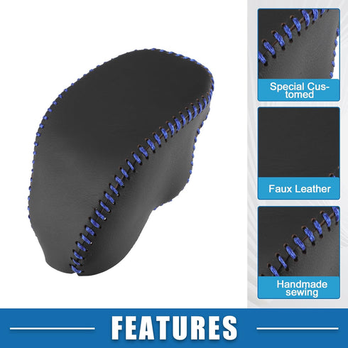 Car Gear Shifting Knob Cover Automatic Transmission Lever Trim for Toyota RAV4 2019-2023 Faux Leather Black Blue Stitches...