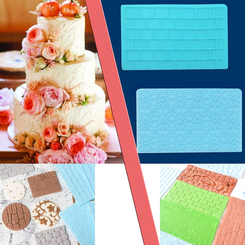 6 Pack Fondant Impression Mat Set Cake Decor Mold Set-Embossed Tree Bark/Flower/Cobblestone Texture Design Sugarcraft Decor Tool for Chocolate Cup...