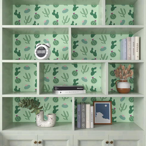Green Cactus Wallpaper 12''x100'' Cacti Succulents Floral Peel and Stick Wallpaper Boho Self Adhesive Removable Wallpaper Botanical Cactus Contact...