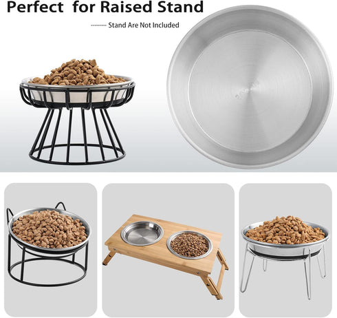 Stainless Steel Cat Bowls,Whisker Friendly Shallow Cat Dishes for Food and Water,Non-slip Silicone Bottom,Heavy Duty,Replacement Kitten Metal Plat...