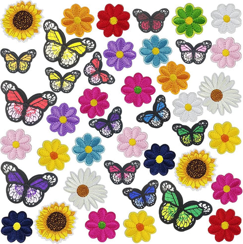 42pcs Embroidered Flowers Butterfly Iron on Patches Sunflower Daisy Patch for Clothing Sew on Patches Set for Jackets Jeans Bags Clothes Arts Craf...