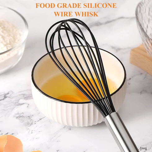 NileHome Whisk Commercial Whisks Stainless Steel & Silicone Non-Stick Coated Small Whisk Set 8" 10" 12" Kitchen Wisk Wire Whisks for Cooking 3 Pac...