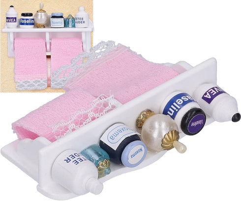 Dollhouse Wooden Towel Rack Bottles, 1:12 Simulation Miniature Furniture Model Toy for Dollhouse Bathroom Decoration Accessories...