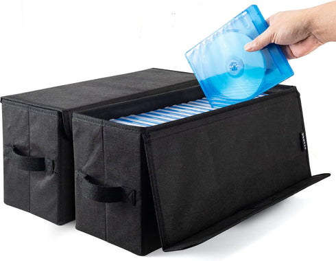 DVD Storage Boxes - Pack of 2 DVD Case Storage - 17.25" x 6.25" x 8",Container holds 40 DVDs in full jewel cases,80 DVDs in slim cases,and 200 dis...