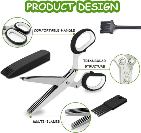 Herb Scissors, 2 Pack Herb Shears with 5 Blades and Cover, Multi Blade Kitchen Scissors for Cutting, Shredding and Cooking Cilantro Onion Salad Ga...