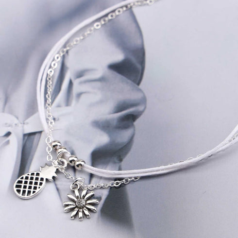 Boho Flower Ankle Bracelet White Hemp Rope Layered Anklets Flower Drop Anklet Bracelet Layered Pineapple Anklet Foot Chain Jewelry for Women...