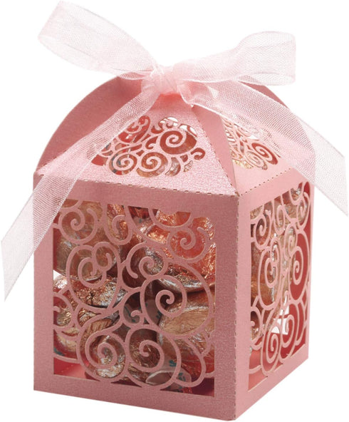 KPOSIYA 100 Pack Wedding Favor Boxes Laser Cut Boxes Party Favor Box Small Gift Boxes Lace Candy Boxes for Wedding Bridal Shower Baby Shower Birth...