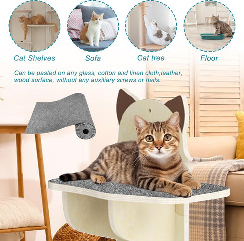 Trimmable Cat Scratching Post Carpet Covered 78.7”x15.8” Self-Adhesive Cat Tree Shelves Replacement Parts Mat Cat Scratcher for Cat Tree Shelf She...