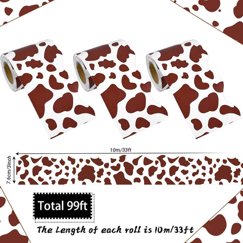 99 Feet Brown Cow Print Bulletin Board Border Trim Bulletin Board Back to School Classroom Chalkboard Decor Teacher Student Use for Classroom Scho...
