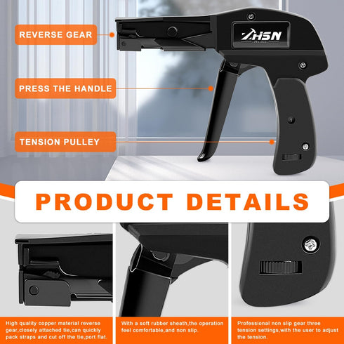Zhushan Cable Tie Gun and Tool Set - Fastening, Flush Cutting, and Organizing with Steel Handle Zip Tie Tool for Nylon Cable Ties - Includes 50PC ...