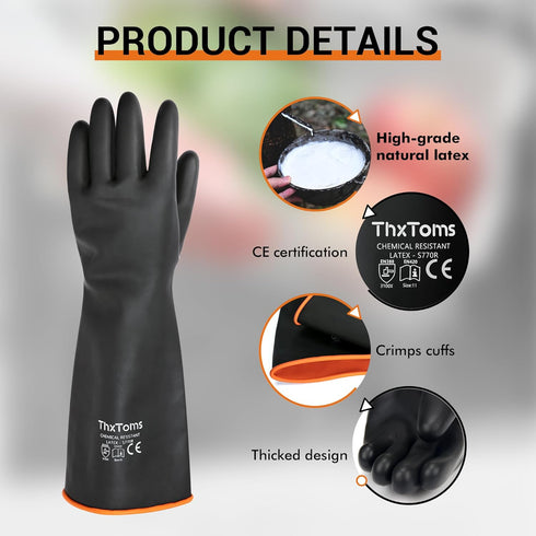 ThxToms Heavy Duty Latex Gloves, Resist Strong Acid, Alkali and Oil, 14", 1 Pair...