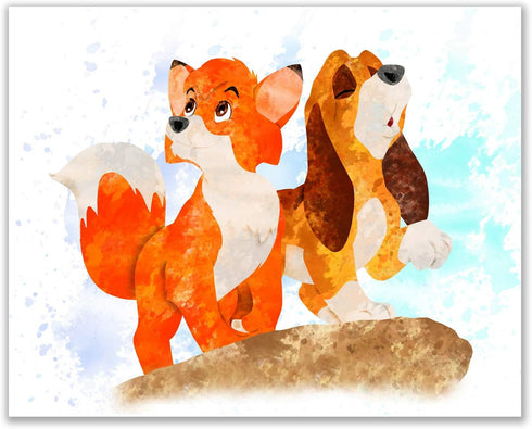 Fox and The Hound - Set of 3 (8 inches x 10 inches) Poster Prints - Cute Watercolor Photos...