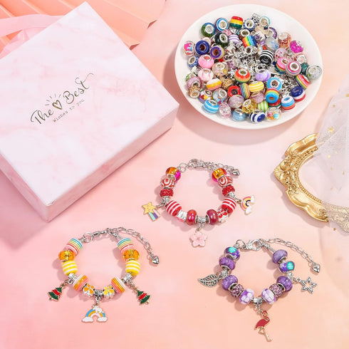 Lezmarket 208 Pcs Charm Bracelet Making Kit for Girls, Unicorn Mermaid Crafts Gifts Set, Charm Bracelets Jewelry Making Kit for 8-12 Age Girl Chri...