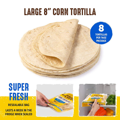 Del Campo Soft Corn Tortillas – 8 Inch Round. 100% Delicious Gluten Free and Authentic Mexican Food. Many Serving Options: Wraps, Tacos, Quesadill...