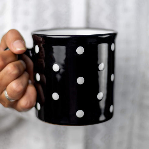 City to Cottage Handmade Black and White Polka Dot Ceramic Extra Large 17.5oz/500ml | Hot Chocolate, Coffee, Tea Mug, Cup with Handle Unique Potte...