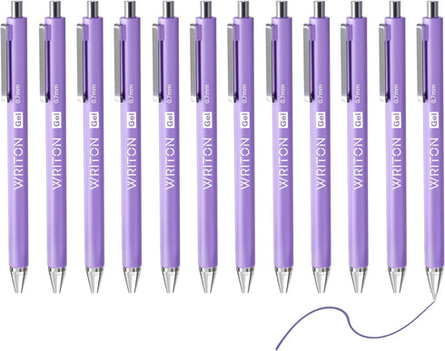 Writon Retractable Gel Pens, Comfort Barrel, 0.7mm Fine Point, Purple Ink, 12 Pack...