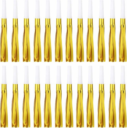 24 Pcs Gold Noise Makers Glitter Metallic Fringed Noise Makers Horns for Baby Shower, Kids Birthday, Wedding Party, New Year Party Favor...