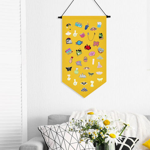 Kunyeah Wall Hanging Brooch Organizer Storage Case Colorful Canvas Pin Board Stand Enamel Pin Badge Hanging Holder Display Banner Earrings Collect...