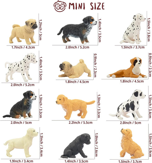 Toymany 12PCS Mini Dog Figurines Playset, Realistic Detailed Plastic Puppy Figures, Hand Painted Emulational Tiny Dogs Animals Toy Set, Cake Toppe...