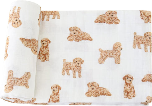 LifeTree Baby Swaddle Blankets Dog, 70% Viscose Bamboo and 30% Cotton Muslin Swaddle Blankets Boys Girls Swaddling Wrap Receiving Blanket Neutral ...