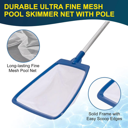 Pool Skimmer Net with Pole, Ultra Fine Mesh Pool Nets for Cleaning with Pole, Semi-deep Pool Net Skimmer with 68'' Thickened Aluminum Pole, Pool L...