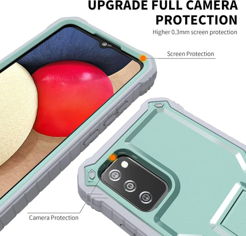 DUOPAL for Samsung Galaxy A02S Case, Military Grade Protection Dual Layer Shockproof Case with Tempered Glass HD Screen Protector and Kickstand Co...