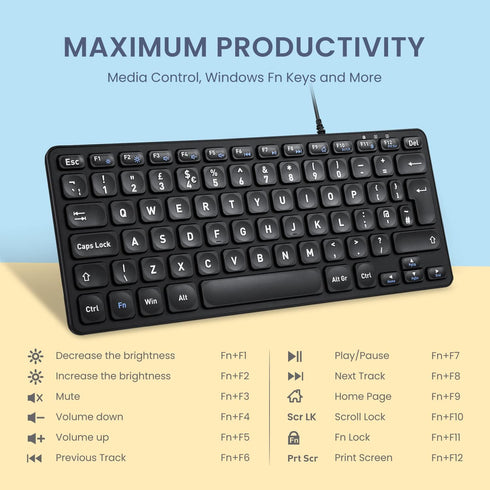 Perixx PERIBOARD-432 Wired Mini USB Keyboard - X Type Scissor Keys - Big Print Keys - US English, Black...