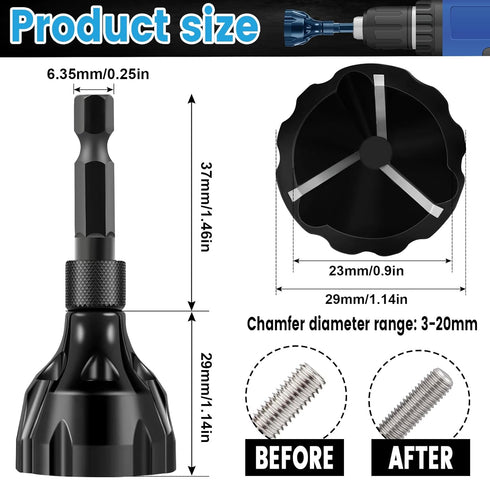 Hakkin 2Pack Hex Shank Deburring External Chamfer Tool with Carbide Blade, Quick Release Deburring Chamfering Drill Bit Repairing Damaged Bolts Sc...