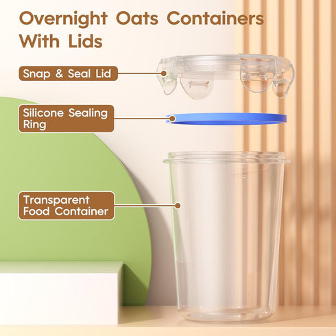 4 Pack Overnight Oats Containers with Lids, Oatmeal Container, 16oz Leak Proof Oats Jars, BPA Free, Reusable, Portable Plastic Food Storage Contai...