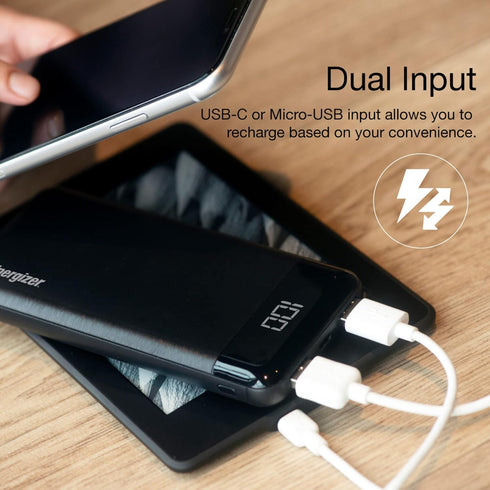 Energizer Power Bank - 10000mAh High Capacity Lithium Polymer Portable Charger, Lightweight, Fast Charging, Dual USB Outputs, TSA Approved, Compat...