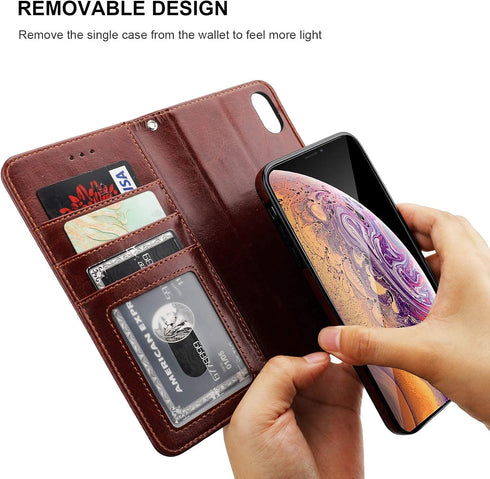 Bocasal for iPhone Xs/X Wallet Case with Card Holder PU Leather Magnetic Detachable Kickstand Shockproof Wrist Strap Removable Flip Cover for iPho...