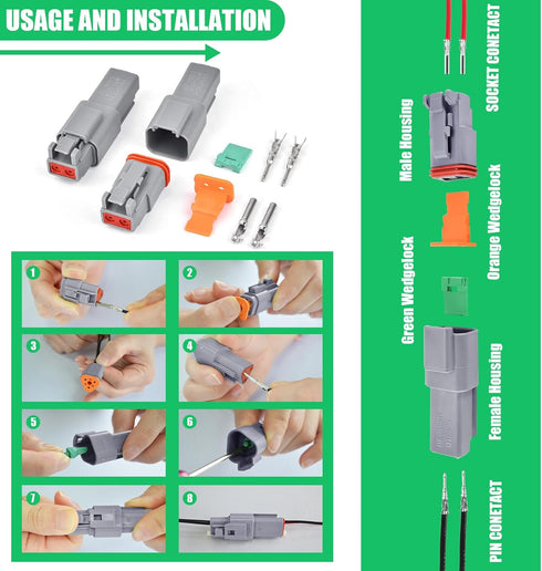 86 PCS Deutsch DT Grey 3 Pin Connectors 8 Set, Waterproof Electrical Wire Connector with Stamped Contacts and Seal Plug for Truck, Off-Road Vehicl...