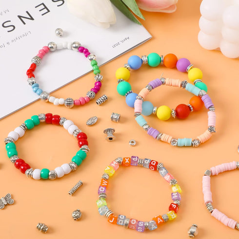 UPINS 300Pcs Silver Spacer Beads for Jewelry Making Metal Tibetan Antique Beads Bracelet Necklace Crafts Alloy Loose Beads with Radom Styles for D...