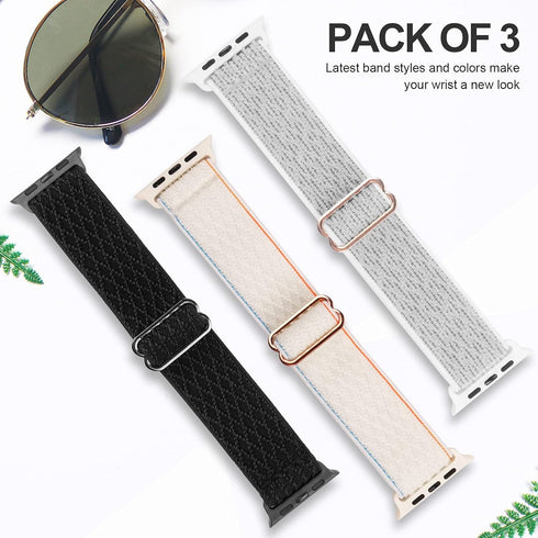 Swhatty Stretchy Nylon Solo Loop Bands Compatible with Apple Watch 38mm/40mm/41mm/42mm for Series 10, Adjustable Braided Sport Elastics Women Men ...