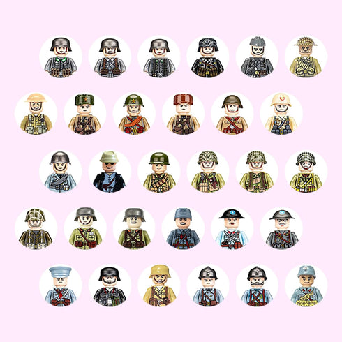 WW2 Soldier Minfigures Toy for Kid, 30 National Military Figures American German British Italian French Other National Figures Battle Playset, For...