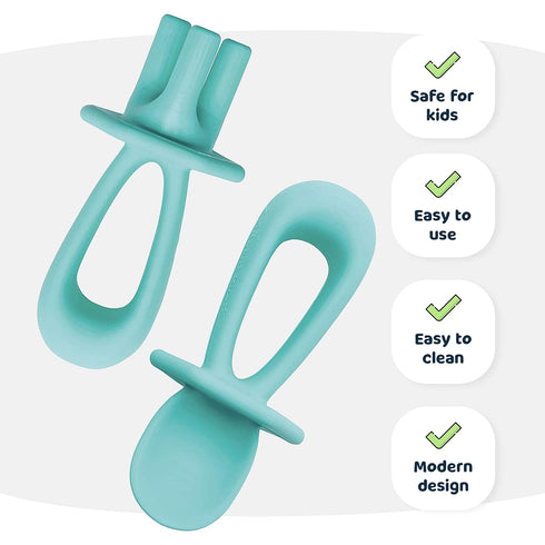 Tiny Twinkle Silicone Training Utensils - Baby Spoons and Baby Forks For Self-Feeding Training - Silicone Baby Led Weaning Utensils For Toddlers A...