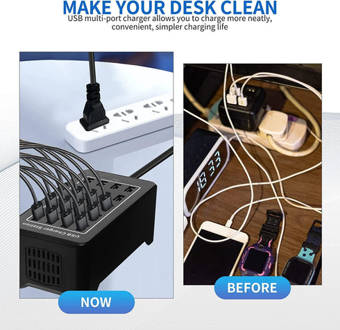 USB Charger Station, 20-Ports 100W/20A Desktop USB Charging Station, Multi-Function USB Smart Charger, USB Wall Charger for Samsung/iPhone/iPad/Go...