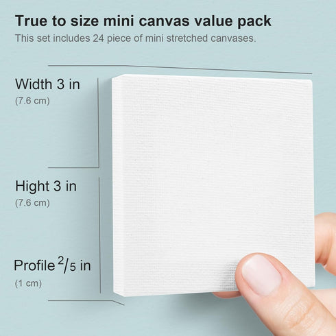 AUREUO Mini Stretched Canvas - 3x3 Inch/24 Pack - 2/5 Inch Profile Small Square Canvas - Gift Set Bulk Pack Canvases for Acrylic Painting & Craft...