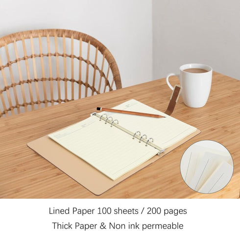 FYY Leather A5 Binder Notebook - PU Leather Refillable 6 Ring Binder Notebook A5 Planner Binder, Loose Leaf Personal Planner Binder Diary, Travel ...