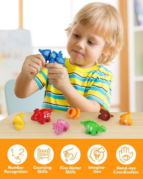 Coogam Numbers Matching Game 10PCS, 123 Counting Dinosaur Toys, Educational Preschool Montessori Fine Motor Skill Mathematics Learning Toys for 2 ...