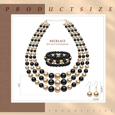 3 Pcs Women's Simulated Faux Three Multi Strand Pearl Statement Necklace Earring and Bracelet Costume Jewelry Set...