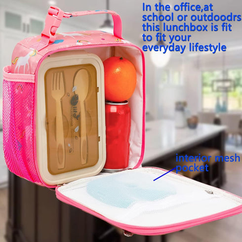 FlowFly Kids Lunch box Insulated Soft Bag Mini Cooler Back to School Thermal Meal Tote Kit for Girls, Boys, Unicorn...