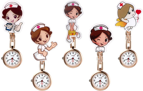 Avaner Nurse Watches Cute Cartoon Design Clip-on Fob Watches Analog Quartz Hanging Lapel Watches for Women (5 Pcs)...