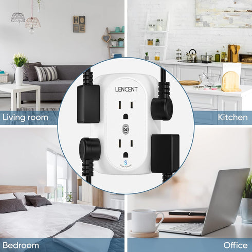 LENCENT 2 Prong Power Strip, 3 to 2 Prong Grounding Outlet Adapter, Polarized Plug, Surge Protector, 3-Sided 6 Outlets Widely Spaced Extender, Mou...