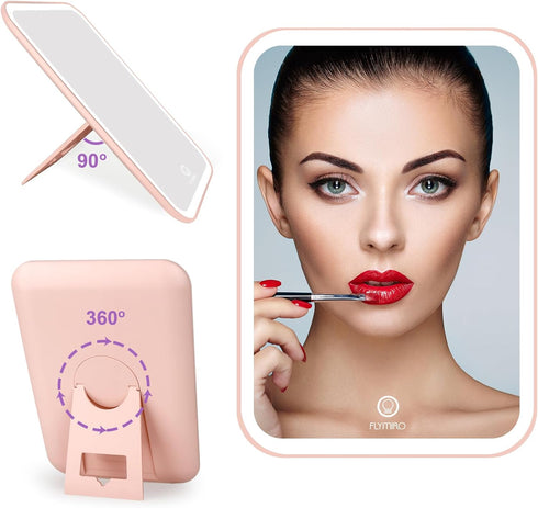 Lighted Makeup Mirror with Lights, Vanity Mirror with LED Brightness Adjustable Portable USB Rechargeable, Light Up Tabletop Cosmetic Compact Mirr...